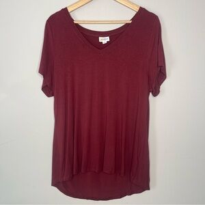LulaRoe Short Sleeve Maroon V-Neck Top (X-Large)
